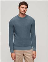 Pure Cotton Textured Crew Neck Jumper