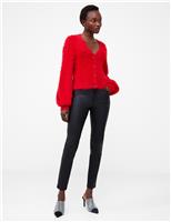 French Connection Textured V-Neck Button Front Cardigan Red