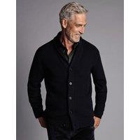 Charles Tyrwhitt Pure Merino Wool Rib Shawl Collar Cardigan Navy