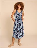 Jersey Printed V-Neck Midi Waisted Dress