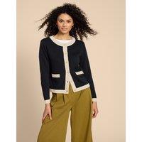 White Stuff Pure Cotton Contrast Trim Cardigan Black Mix