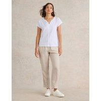 White Stuff Pure Cotton Embroidered V-Neck T-Shirt White