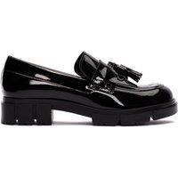 Leather Slip On Block Heel Loafers