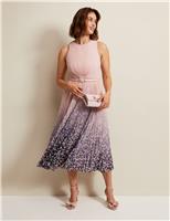 Phase Eight Printed Pleated Belted Midi Waisted Dress Multi