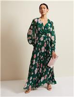 Phase Eight Floral V-Neck Pleated Maxi Wrap Dress Multi