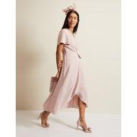 V-Neck Ruffle Angel Sleeve Midi Wrap Dress