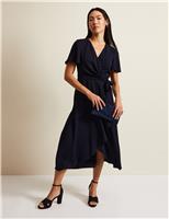 Phase Eight V-Neck Frill Detail Midi Wrap Dress Navy