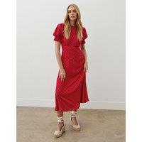 Finery London Polka Dot Midi Tea Dress Red Mix