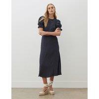 Finery London Polka Dot Midi Tea Dress Navy Mix