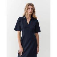 Collared V-Neck Midi Smock Dress