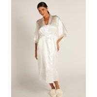 Amelia Satin Lace Trim Wide Sleeve Robe