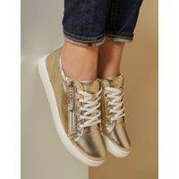 Jones Bootmaker Leather Zip Up Trainers Gold