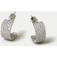 Platinum Plated Cubic Zirconia Wide Hoop Earrings
