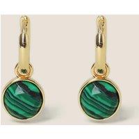 Gold Plated Semi Precious Green Hoop Earrings