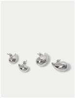2 Pack Silver Tone Dome Tear Drop Earrings