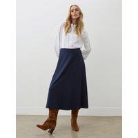 Finery London Ponte Jersey Midi A-Line Skirt Navy