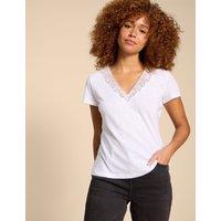 White Stuff Linen Rich Lace Insert T-Shirt White