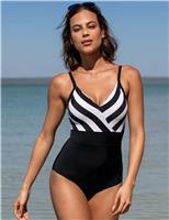 High Line Striped V-Neck Swimsuit