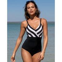Pour Moi High Line Striped V-Neck Swimsuit Black Mix