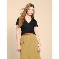 White Stuff Linen Rich Lace Insert T-Shirt Black