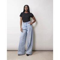 Mid Rise Pleat Front Wide Leg Jeans