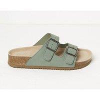 Leather Buckle Footbed Sliders