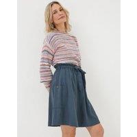 Cotton Blend Belted Mini Utility Skirt