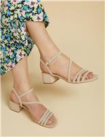 Jones Bootmaker Suede Ankle Strap Block Heel Sandals Beige
