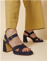 Jones Bootmaker Suede Ankle Strap Block Heel Platform Sandals Navy