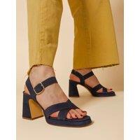 Suede Ankle Strap Block Heel Platform Sandals