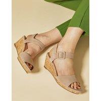 Jones Bootmaker Suede Ankle Strap Wedge Sandals Beige