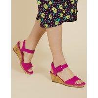 Jones Bootmaker Suede Ankle Strap Wedge Sandals Hot Pink