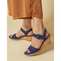 Jones Bootmaker Suede Ankle Strap Wedge Sandals Navy