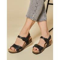 Jones Bootmaker Leather Ankle Strap Flatform Sandals Black