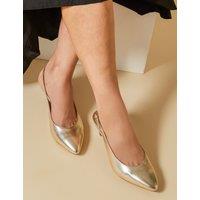 Leather Metallic Kitten Heel Slingback Shoes