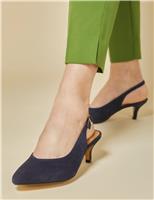 Jones Bootmaker Leather Kitten Heel Pointed Slingback Shoes Navy