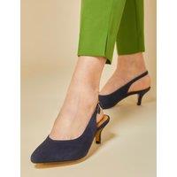 Jones Bootmaker Leather Kitten Heel Pointed Slingback Shoes Navy