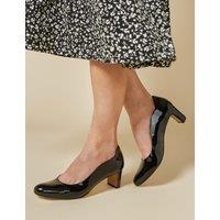 Jones Bootmaker Leather Patent Block Heel Court Shoes Black