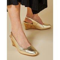 Jones Bootmaker Leather Wedge Slingback Shoes Gold