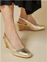 Jones Bootmaker Leather Wedge Slingback Shoes Gold