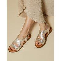 Jones Bootmaker Leather Ankle Strap Flat Sandals Silver