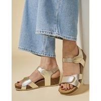 Jones Bootmaker Leather Ankle Strap Flatform Sandals Gold