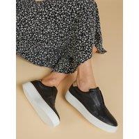 Jones Bootmaker Leather Slip On Platform Trainers Black