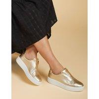 Jones Bootmaker Leather Slip On Platform Trainers Gold