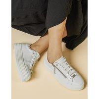 Jones Bootmaker Leather Lace Up Flatform Trainers White