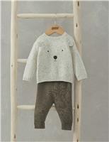 Mamas & Papas 2pc Pure Cotton Knitted Bear Outfit (7lbs-1 Yrs) Brown