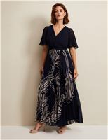 Floral V-Neck Angel Sleeve Maxi Wrap Dress