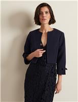 Phase Eight Cotton Rich Collarless Bow Short Jacket Navy