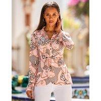 Jersey Printed Collared Twist Front Top