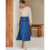 Denim Button Front Midi Skirt